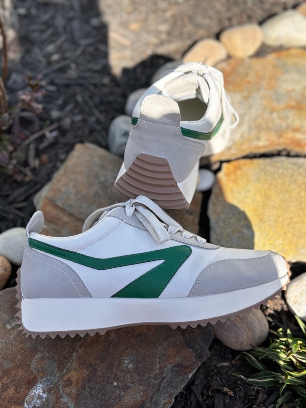 Women’s Cream and Green Retro Trainer Sneakers - Picture 5 of 6
